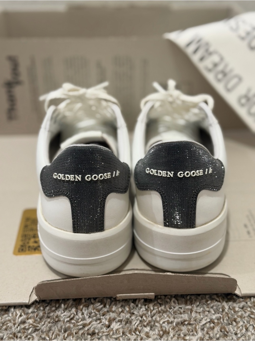 Golden Goose White Sneakers with Black Glitter Heel - Picture 2 of 8
